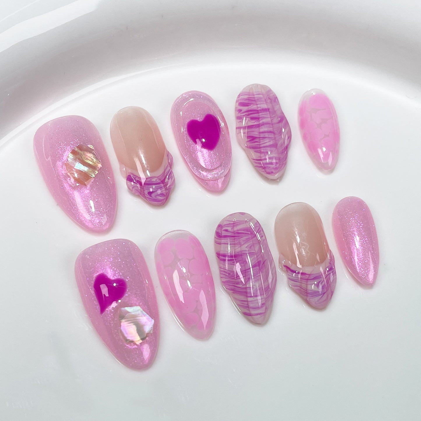 Summer Sweet Girl Barbie Princess Pink Cute European and American Almond Nail Hand Painted Embossed Shell Hand-Worn Nail