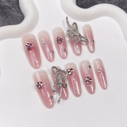 Hand-Worn Nail Spray Gun Blush Gradient Long Nail Stickers Cat Eye Pile Rhinestone Light Luxury Wearable Nail Sticker