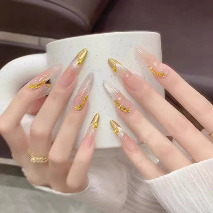 Handmade Wear Nail New Summer Golden Wheat Blush Gradient Cat Eye Temperament White Lady Internet Hot