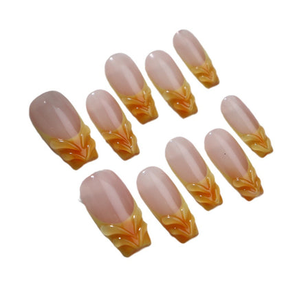 New Nail Beauty Patch Wear Nail Summer Handmade Ice Transparent French Three-Dimensional Glue Blooming Gradient Detachable