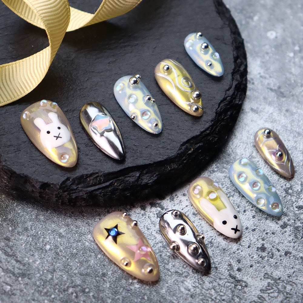 New Hot Sale Almond Wearing Nail Rabbit Star Minimalistic Hot Girl Light Luxury ins Wind Handmade Manicure Exclusive for Cross-Border