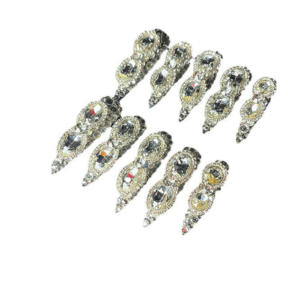 European and American Flash Silver4cm Long Pointed Handmade Stick-on Crystals Wear Nail Polish