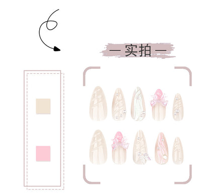 Sweet French Pink Wear Armor3D Pearl Nail Beauty Fake Nails Stereo Bow Nail Tip fake nails