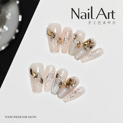 Handmade Wear Armor Handmade Advanced Texture Short Cat Eye Ice Transparent White Nail Stickers Fake Nail Tip Wholesale