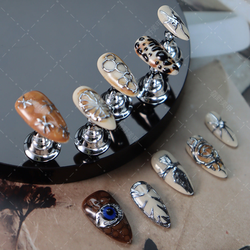 New Nail Stickers Wear Nail Future Mechanical Sense Series Magic Mirror Silver Niche Handmade Wear Nail Cool Hot Girl Manicure