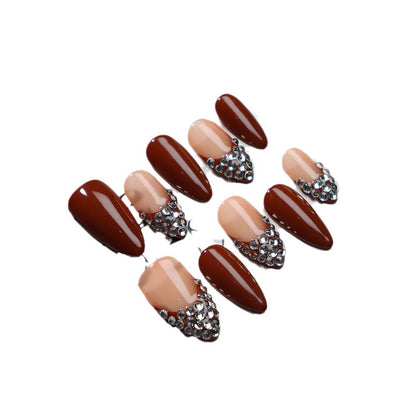 New Style Hand-Made Hand-Made French Almond Jump Color with Diamond Flash Light Luxury Detachable Finished Nail Beauty