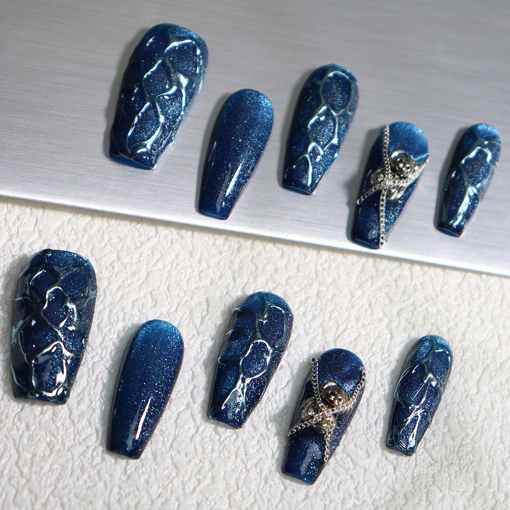 Hot Sale Bear Royal Blue Cat Eye Wear Armor Flash Blue Chain European and American Hot Girl Retro Sweet Cool Nail Stickers