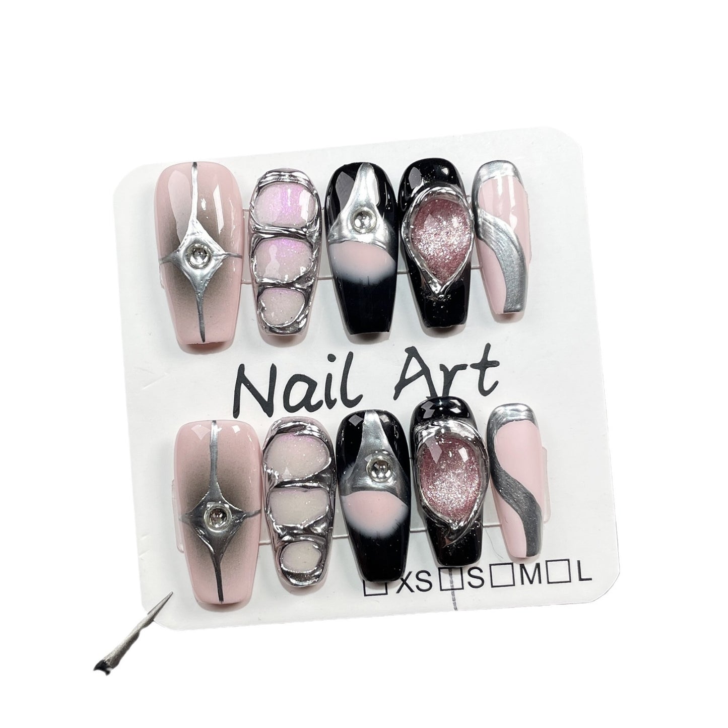 Handmade Wear Nail Sweet Cool Hot Girl Crystal Cat Eye Mid-Length Nail Stickers Heavy Industry Hand-Painted Wearable Nail Sticker