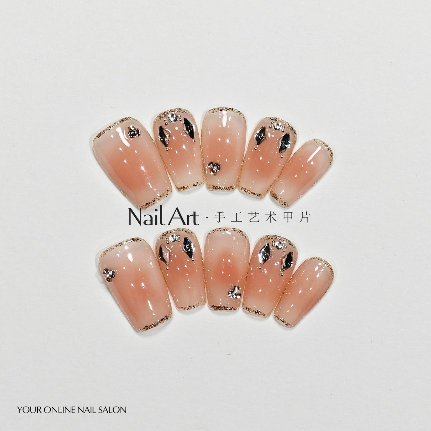 Handmade Wear Armor High-Grade Cute Gentle Gold Foil Short Nail Stickers Hand-Made White Fake Nails Wholesale