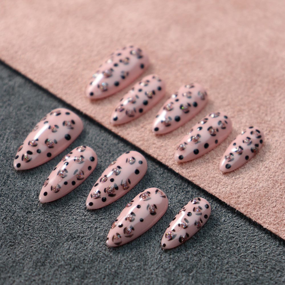 New Sweet Cool Sweet Milk Leopard Pink Hand-Worn Armor European and American Leopard Print Y2K Nail Patch Hand-Painted Fake Nail Tip