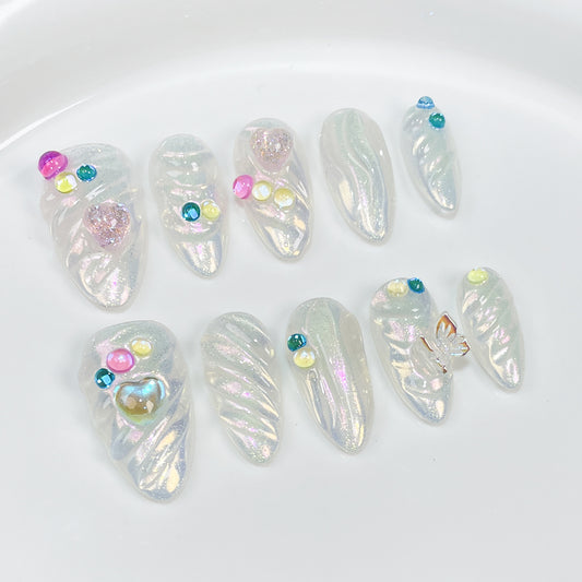 【Dyed Nail】Summer Colorful Candy Europe and America Cross Border Simple Aurora3D Three-Dimensional Relief Hand-Worn Nail Patch