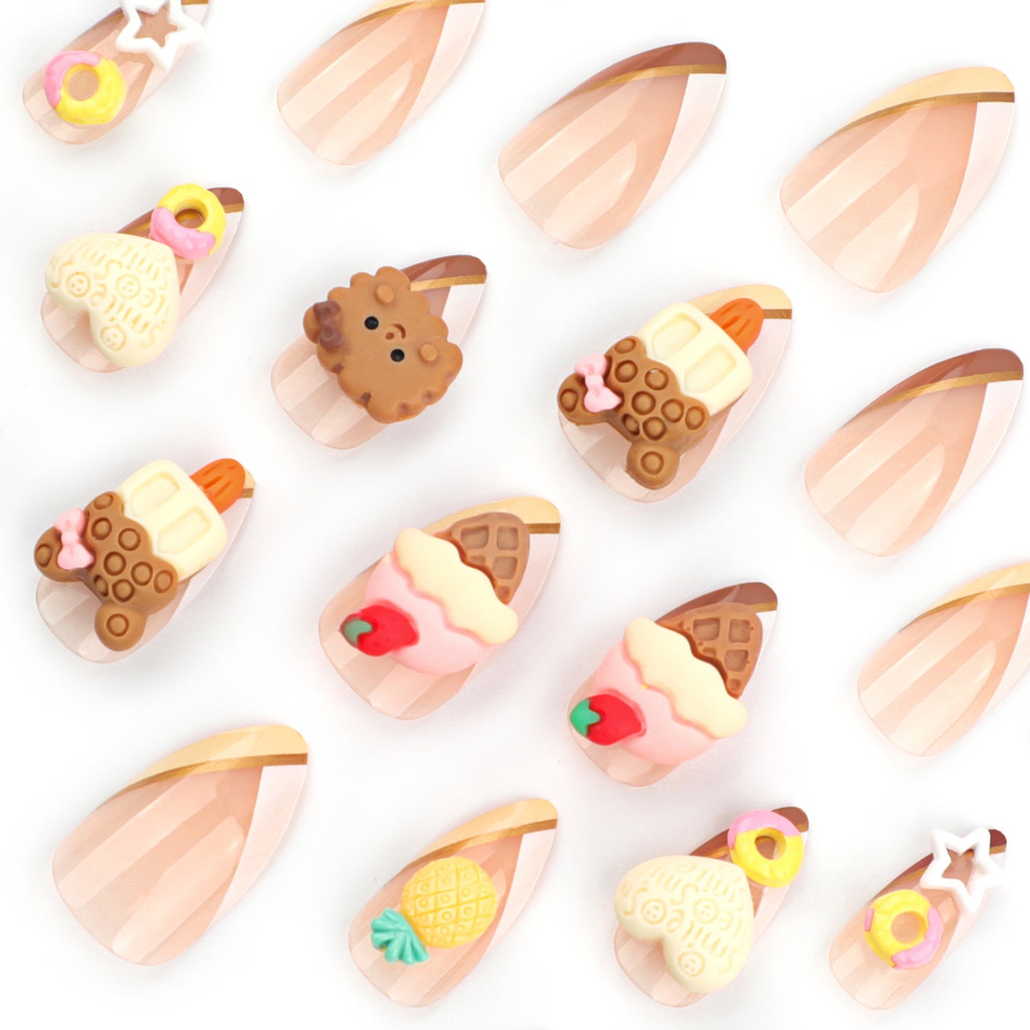 Cute Ice Cream Cake Wearing Nail Nail Beauty Cute Cartoon Biscuit Heart-Shaped Short Nail Tip fake  nails