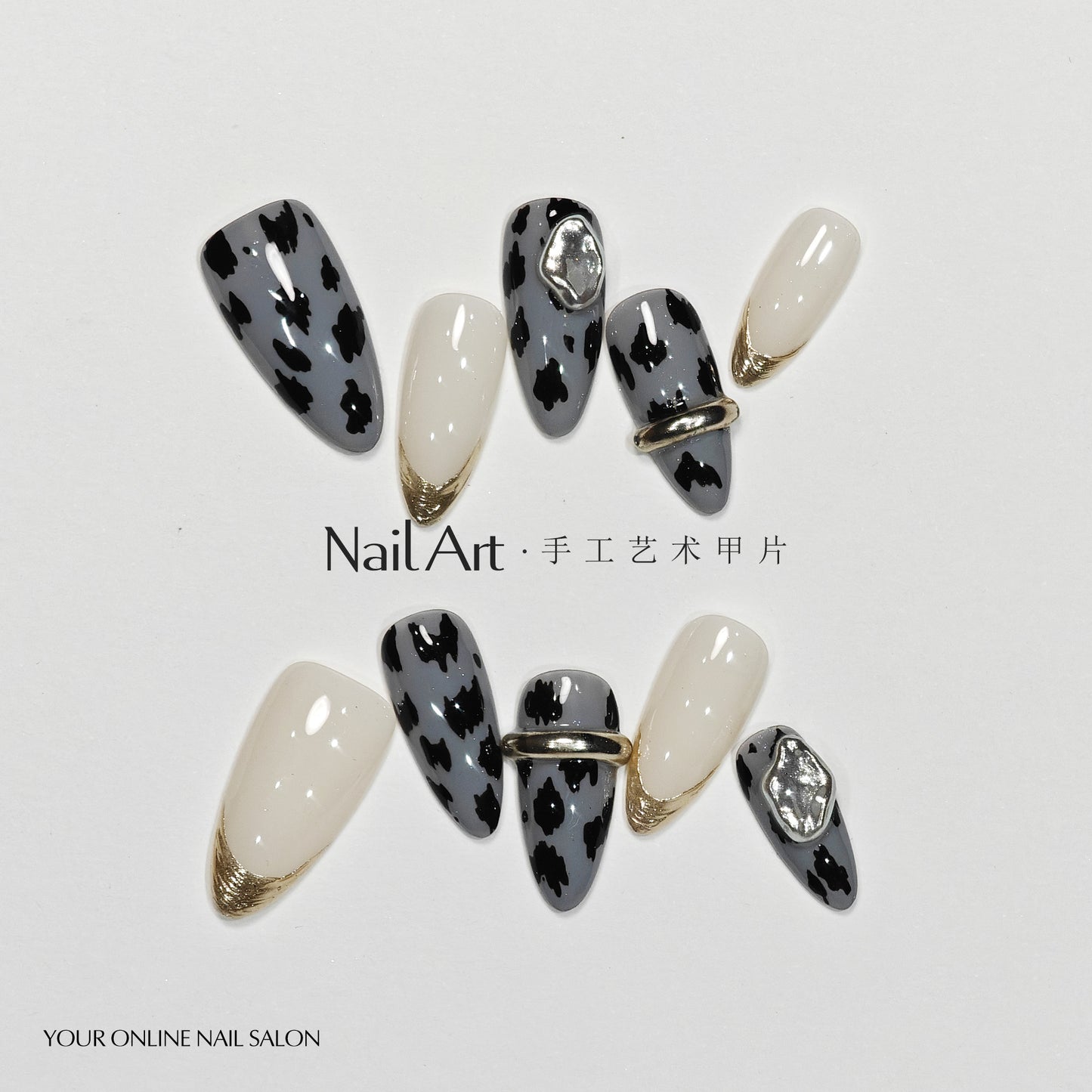 Handmade Wear Nail Autumn and Winter High-Grade Leopard Almond Nail French Nail Stickers Boutique Fake Nail Tip Wholesale