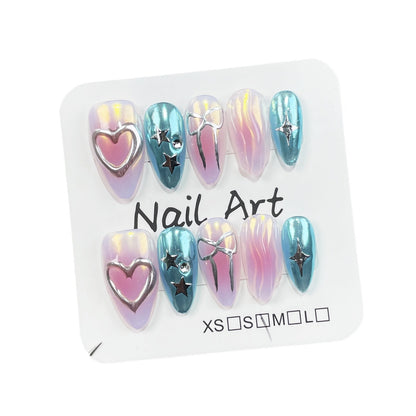 European and American Almond Nail Sweet Cool Aurora Nail Metal Shape Fresh Nail Stickers Cross-Border Handmade Wear Nail