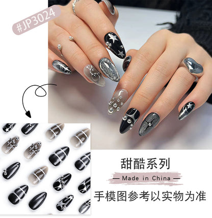 XINGX Pearl Almond Wear Armor Advanced Dark Hot Girl Fake Nails Removable Europe and America Cross Border Nail Tips