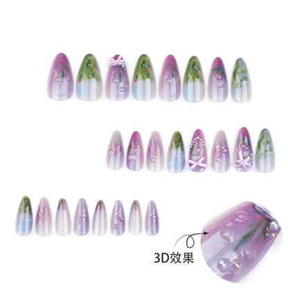 Fresh ins Sweet Wear Armor Monet Wearable Nail Tip Fake Nails Three-Dimensional Bow Pearl Nail Sticker