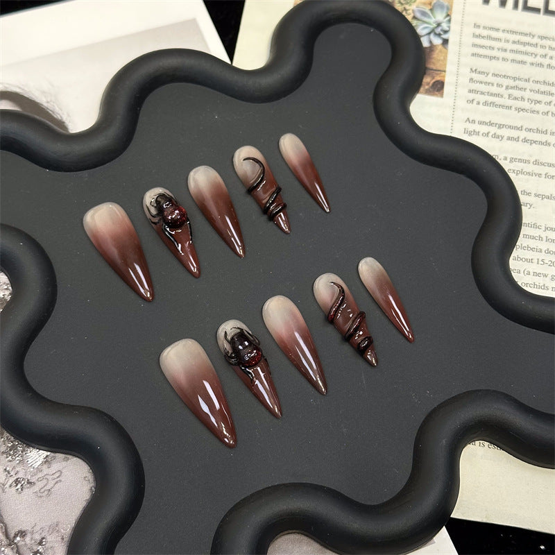 European and American Water Drop Long Tip Handmade Wear Nail Halloween Spider Simulated Snakes Blood Drops Nail Tip Nail Stickers Fake Nails