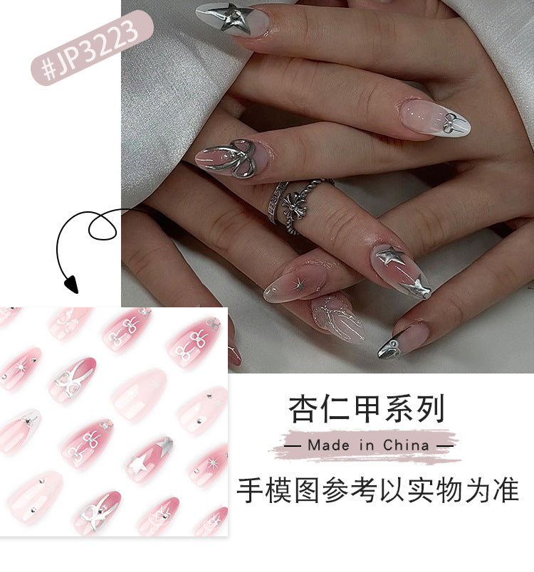 French Almond Nail Tip Nail Patch Cross-Border Hot Bow Wear Nail Blush XINGX Manicure Fake Nails