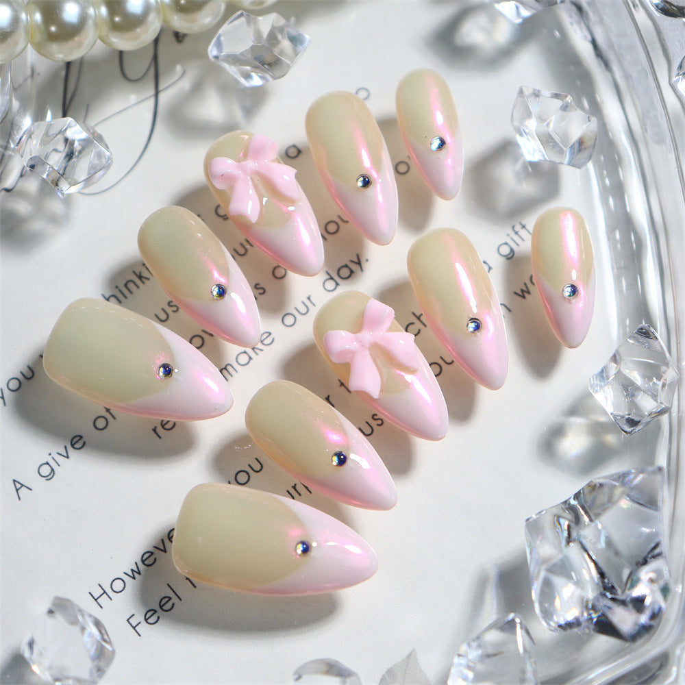 Sweet Bow Girl French Hand-Worn Japanese Style Girl Nail Art Ballet Style Japanese Style Nail Beauty Detachable