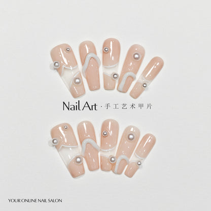 Handmade Wear Armor High-Grade White Nail Stickers Autumn and Winter Handmade High-Quality Goods Fake Nail Tip Wholesale