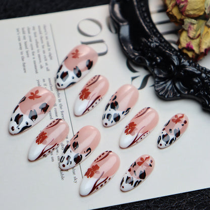 Hot Selling Wear Armor ins Retro National Style Hand-Painted Red and Black Flowers Nail Sticker French Elegant UV Nail Beauty Patch