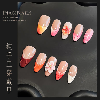 Hot Selling in Europe and America3D Three-Dimensional Carved Almond Nail Pure Hand-Worn Nail Piece