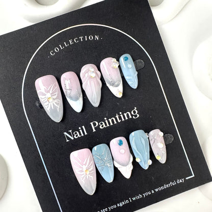 Pure Hand Drawing Colorful Nail Stickers Wear Nail Tip High-Grade Summer Europe and America Cross Border Straight Hair Handmade Pure Summer