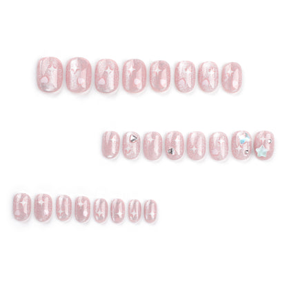 Sweet Pink Nail Sticker Short Love Asterism Five-Pointed Star ins Wind Wear Nail Piece Wearable Nail Shaped Piece