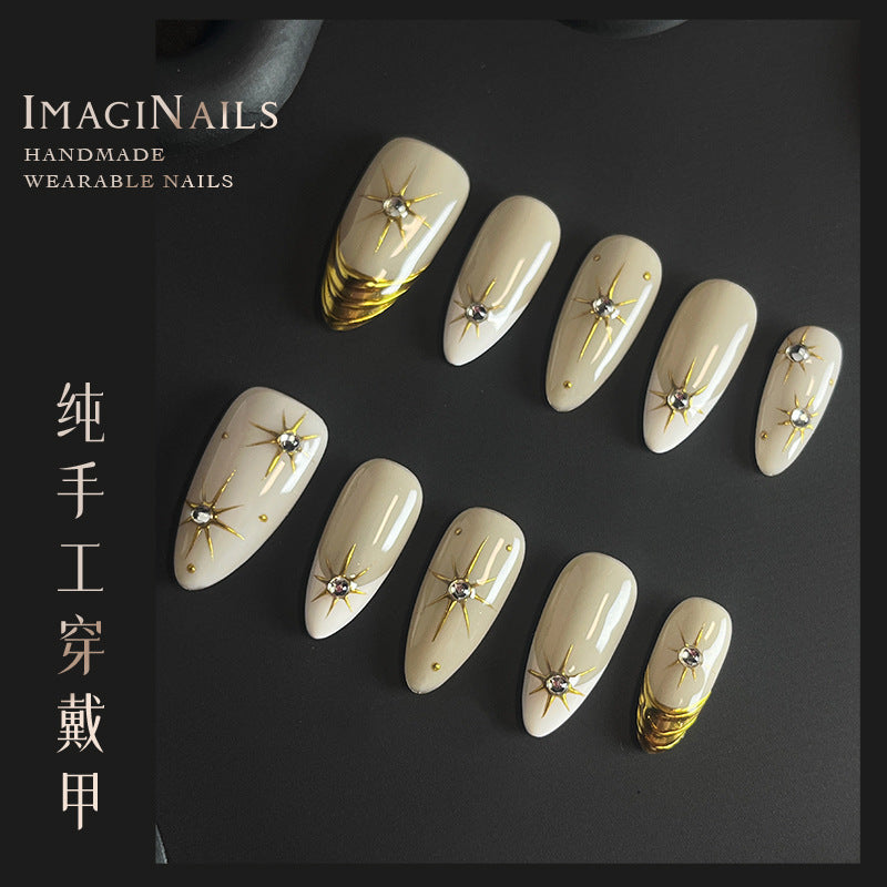 Hot Selling European and American Autumn New High Quality Almond Nail Short Almond Medium Almond Handmade Wear Nail