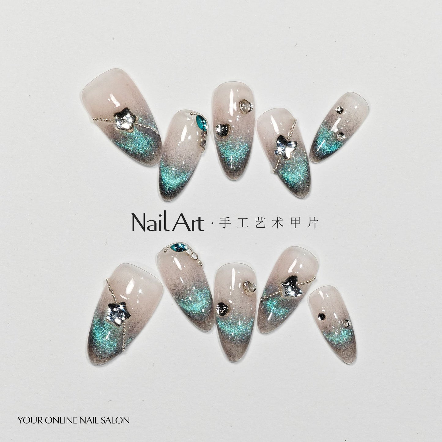 Handmade Wear Nail High-Grade Autumn Cat Eye White Short Hand-Made Manicure t Patch Fake Nail Tip Wholesale