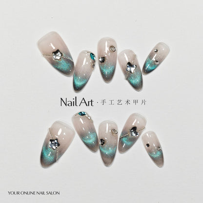 Handmade Wear Nail High-Grade Autumn Cat Eye White Short Hand-Made Manicure t Patch Fake Nail Tip Wholesale