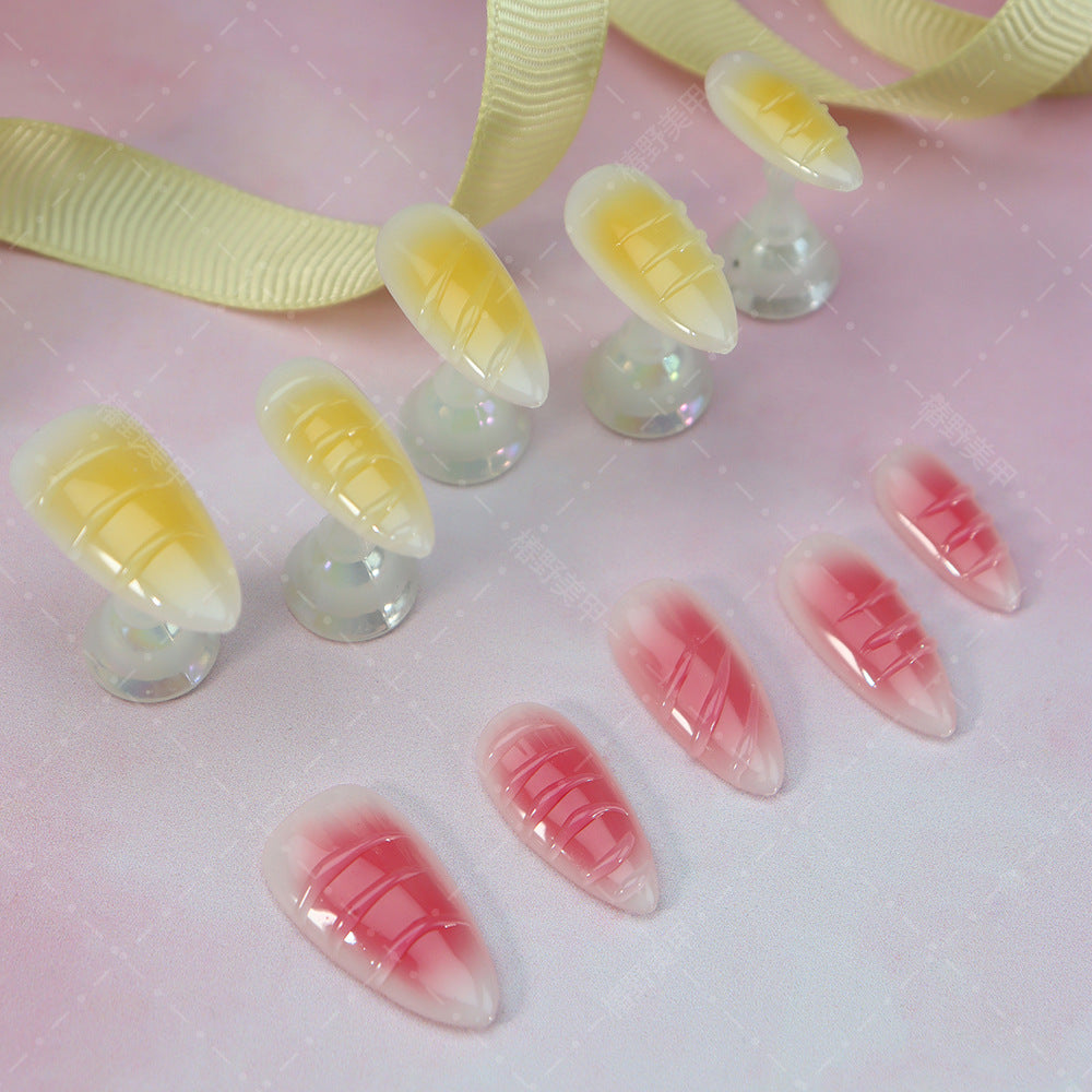 New Nail Tip Nail Stickers Wear Armor Summer Three-Dimensional Yellow and Pink Mandarin Duck Blush Armor Sweet Princess Style Fake Nail Tip