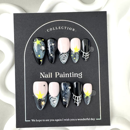 Chenxing Night Sky Pure Hand Drawing Nail Stickers Wear Nail Tip High-Grade Summer Europe and America Cross Border Straight Hair Pure Summer