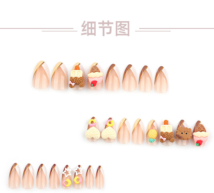 Cute Ice Cream Cake Wearing Nail Nail Beauty Cute Cartoon Biscuit Heart-Shaped Short Nail Tip fake  nails