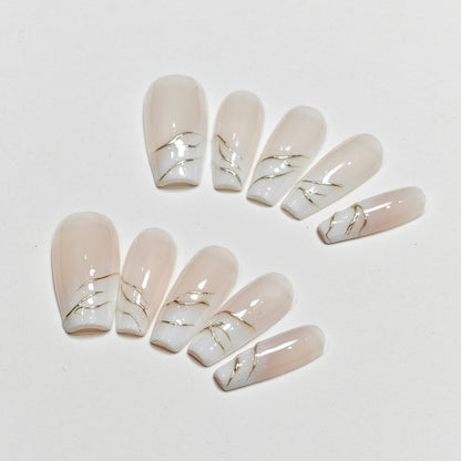 Handmade Wear Nail Autumn High-Grade French Short Milky White Blooming White Hand Wear Nail Tip Manicure