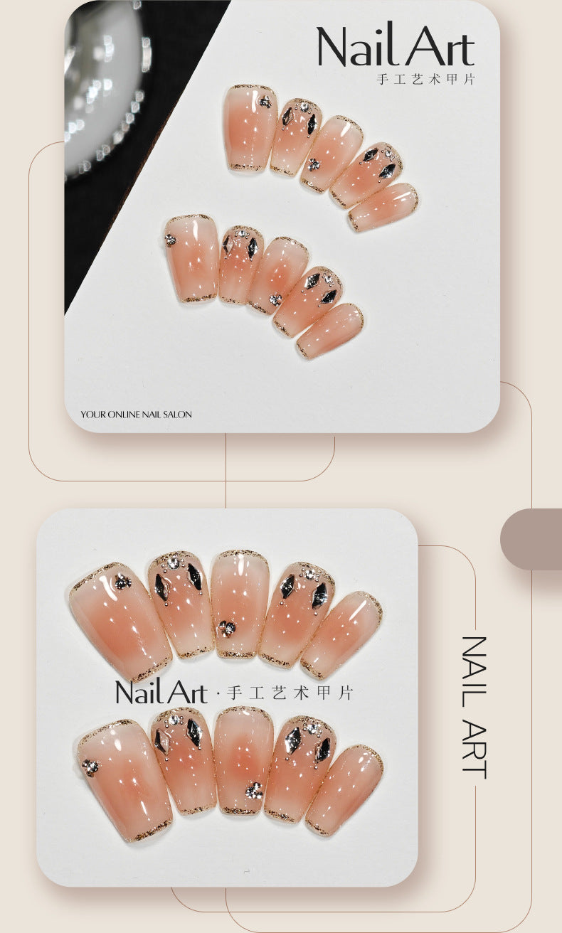 Handmade Wear Armor High-Grade Cute Gentle Gold Foil Short Nail Stickers Hand-Made White Fake Nails Wholesale