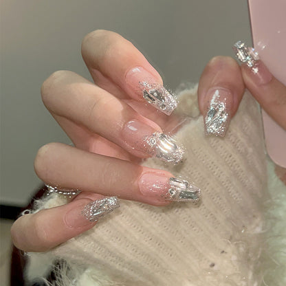 Full Diamond Flash Mid-Length Spring and Summer Manicure Detachable Handmade Wear Nail Bridal Manicure