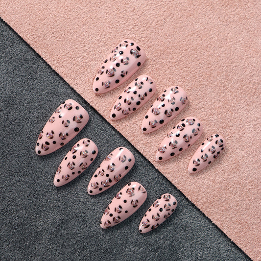 New Sweet Cool Sweet Milk Leopard Pink Hand-Worn Armor European and American Leopard Print Y2K Nail Patch Hand-Painted Fake Nail Tip