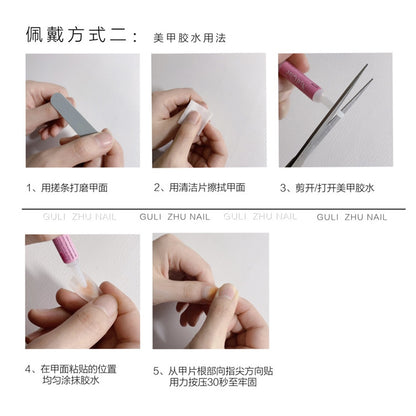 Europe and America Cross Border Hot Long Water Pipe Handmade Wear Armor Full Diamond AB Color Pink Bow Detachable Fake Nails