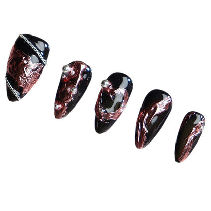 European and American Punk Scarlet Moon Almond-Shaped Wear Armor Black Metal Rose Gold Plated Nail Stickers in Stock