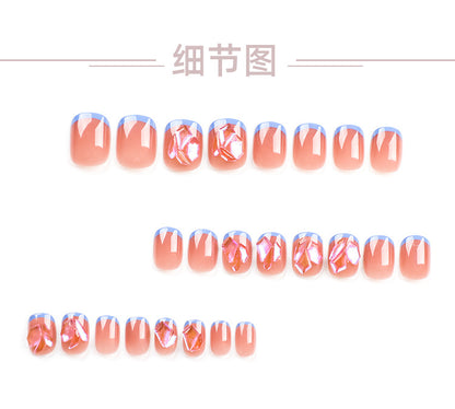 New French Style Blue Short Edge Wear Nail Nude Pink Nail Art Xiaohongshu Simple and Short Nail Tip Factory Wholesale