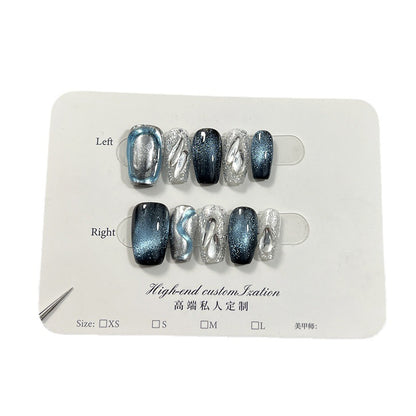 New Crystal Cat's Eye Wear Nail Short Finished Product Nail Stickers Foreign Trade European and American Style Handmade Wear Nail Wholesale