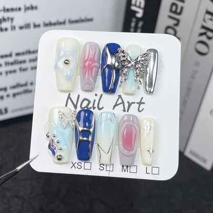 ins Wind Multicolor Gradient y2k European and American Sweet Cool Hot Girl Colorful Handmade Wear Armor Mid-Length Finished Nail Beauty Patch