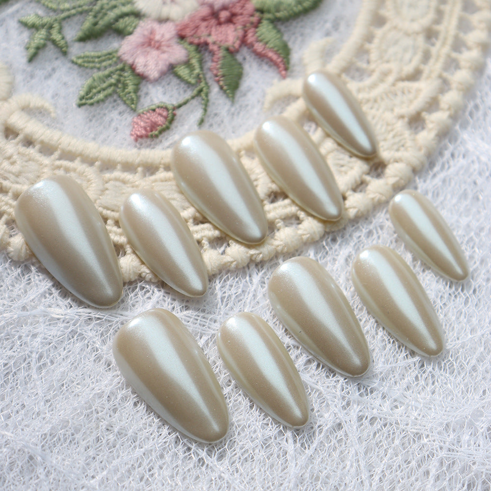 European and American Simple Porcelain White Wear Armor Thin and Glittering Solid Color Almond a White Handmade Nail Stickers