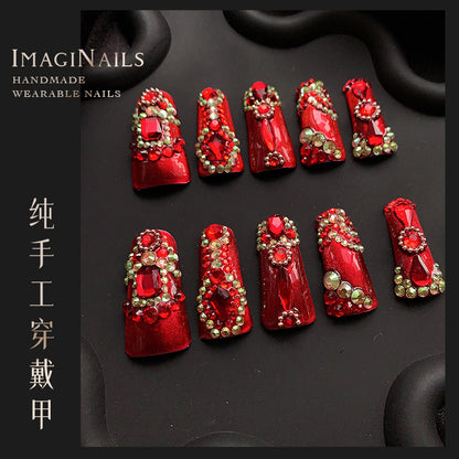 Red Rich Style Duckbill with Diamond Handmade Wear Armor New Nail Shaped Piece