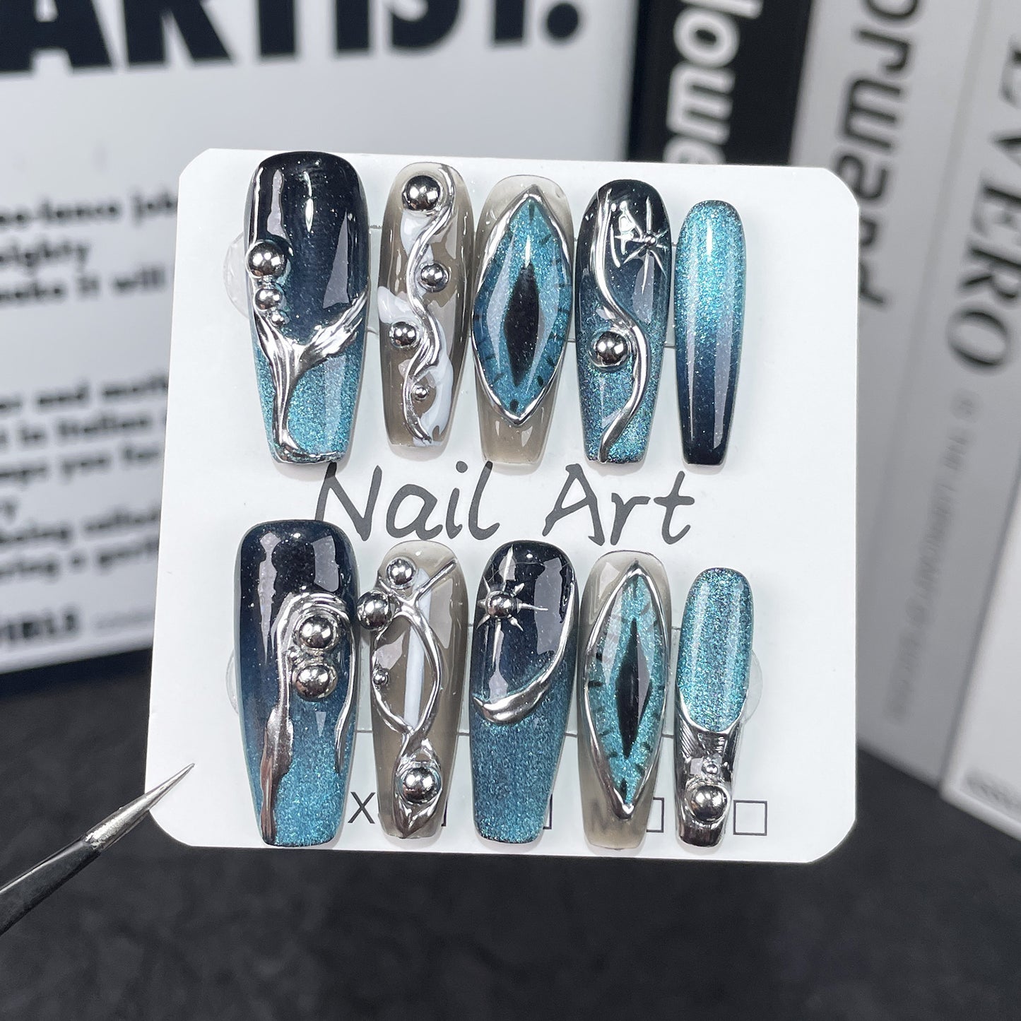 【Dyed Nail】Handmade Wear Nail European and American Dark Devil's Eye Irregular Creative Hand-Painted Hot Girl Manicure