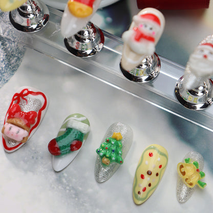 New Style Wear Nail Santa Claus Three-Dimensional Cartoon Cute Almond Nail Niche Wear Nail Stickers Finished Product One Generation