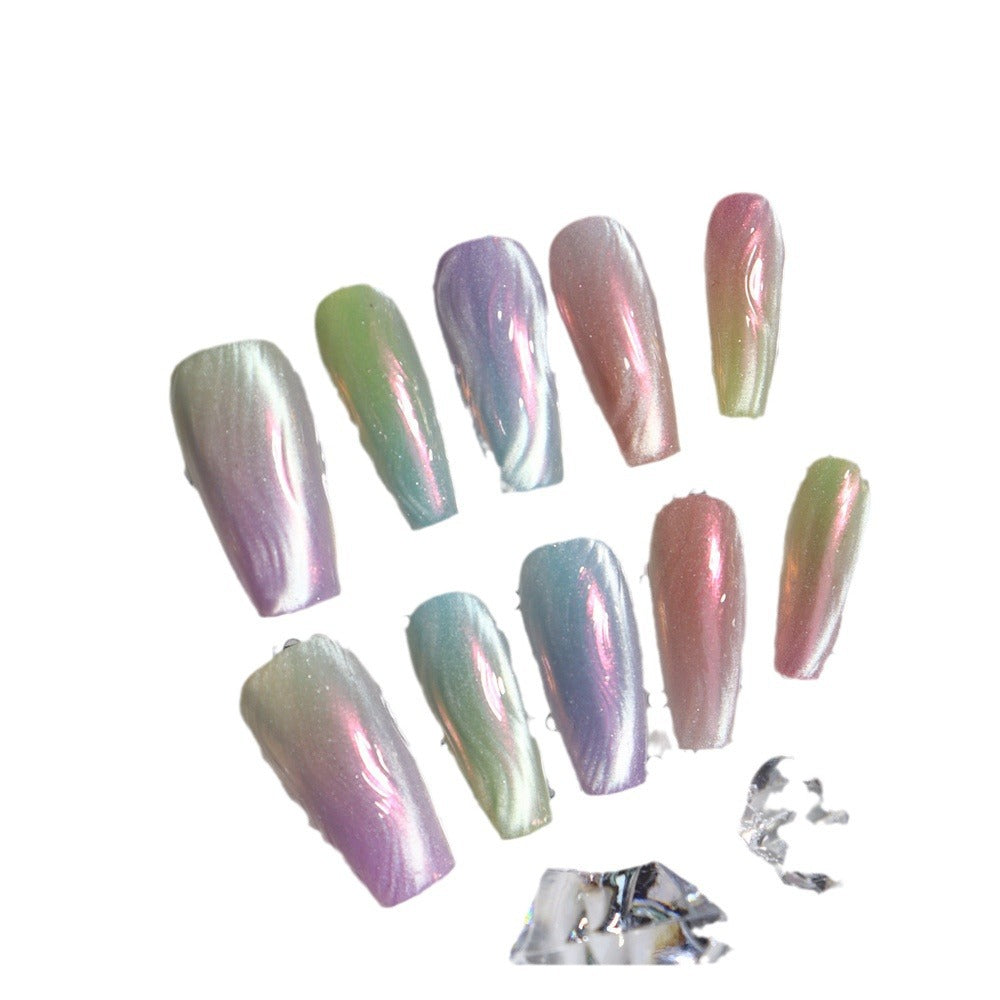 Polar Day Chasing Light Mermaid Three-Dimensional Water Ripple Handmade UV Nail Beauty Finished Rainbow Summer Cool Wear Armor