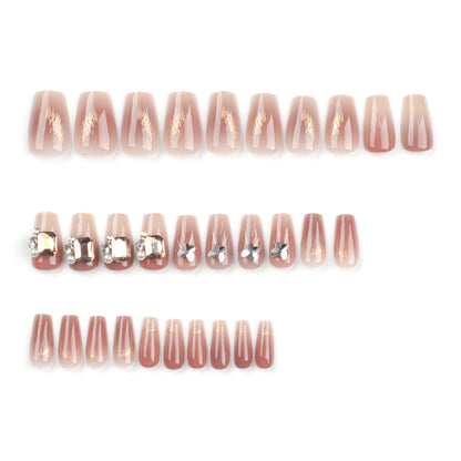 30Boxed High-Grade Wear Nail Polish Rhinestone Pearl Flash Nail Blush Gradient Nail Sticker Fake Nails