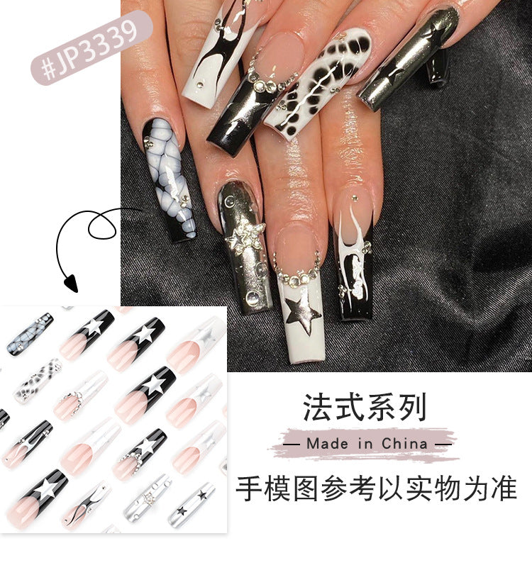 Cross-Border Hot French Wear Armor Rectangular Armor European and American Crocodile Pattern Nail Tips XINGX Flame Fake Nails Wholesale